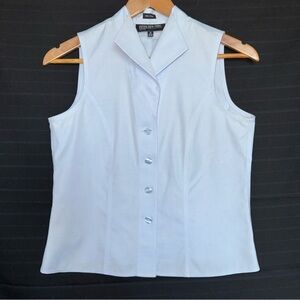 Jones New York Platinum Womens Sleeveless blue button up shirt blouse petite 4P
